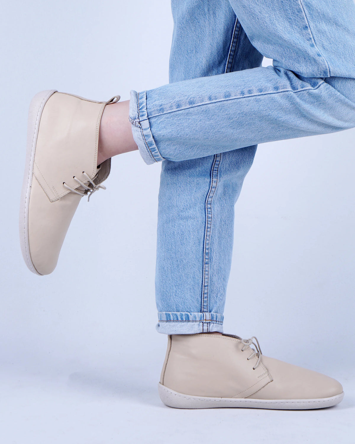 Smooth Barefoot Bootie Laces Shoes – 6 mm Rubber Sole – Cream