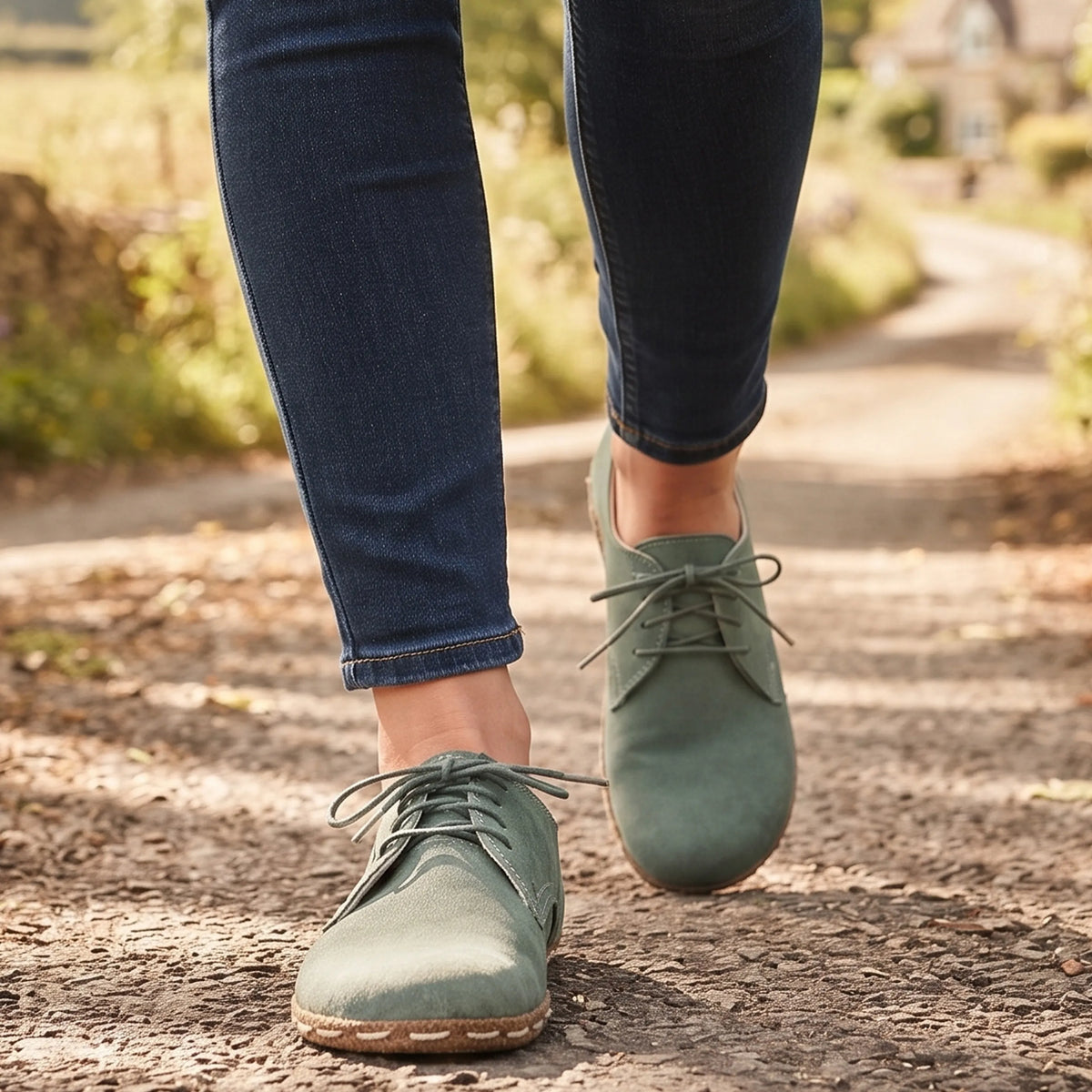 Suede Barefoot Oxford Shoes — Leather Sole – Sea Blue