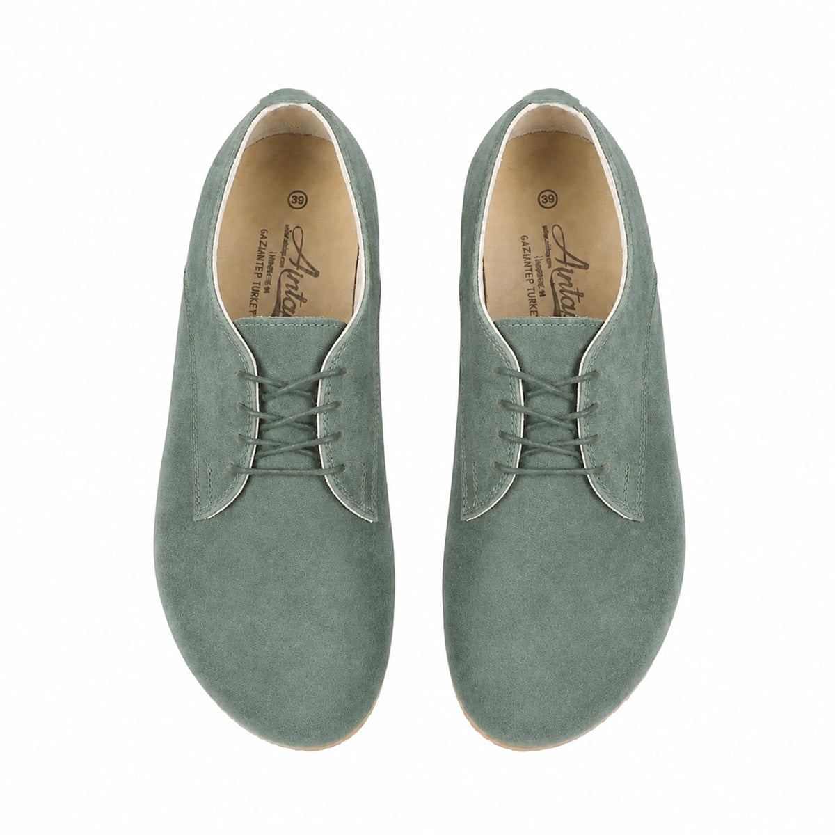 Suede Barefoot Oxford Shoes — Leather Sole – Sea Blue