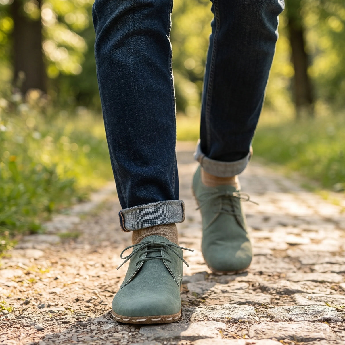 Suede Barefoot Oxford Shoes — Leather Sole – Sea Blue