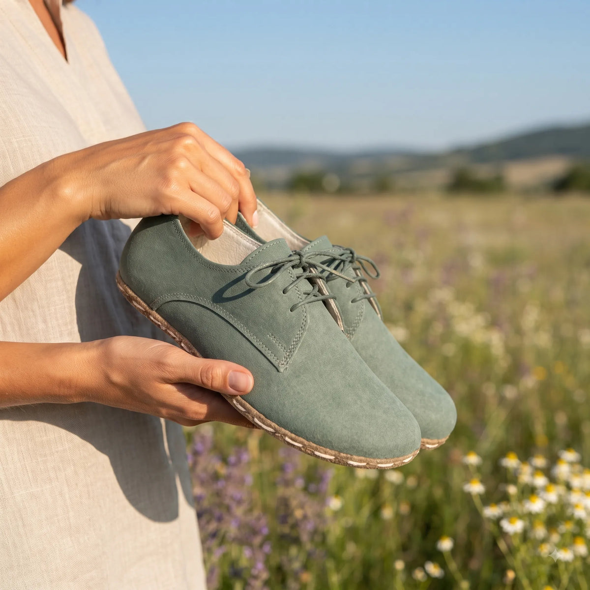 Suede Barefoot Oxford Shoes — Leather Sole – Sea Blue