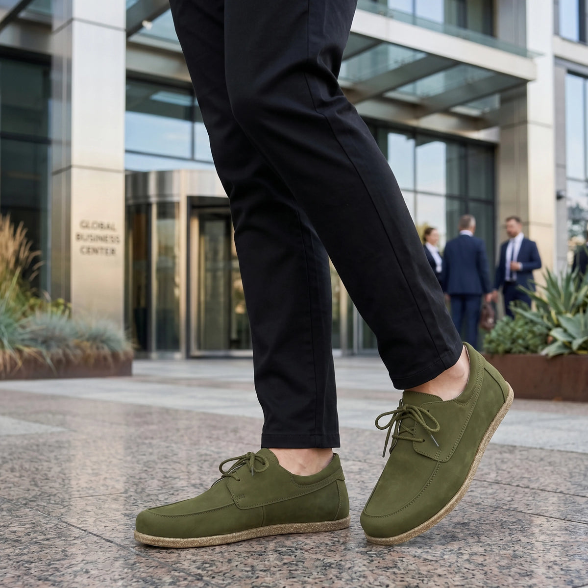 Nubuck Barefoot Laces Penny Loafer Shoes – Classic Sole — Leather Sole – Green