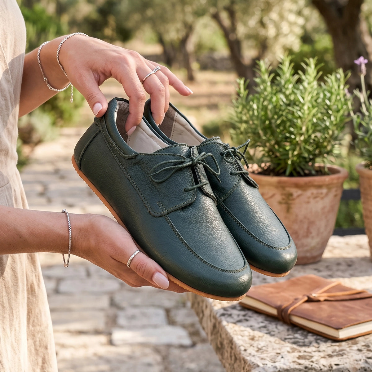 Smooth Barefoot Laces Penny Loafer Shoes – Rubber Sole – Green