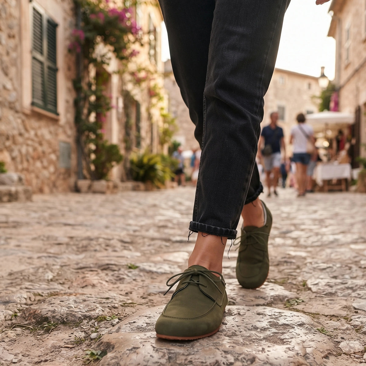 Nubuck Barefoot Laces Penny Loafer Shoes – Rubber Sole – Green