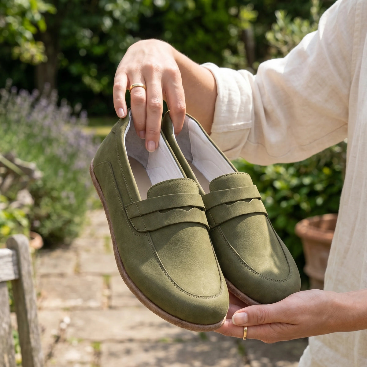 Nubuck Barefoot Penny Loafer Shoes – Classic Sole — Leather Sole – Green