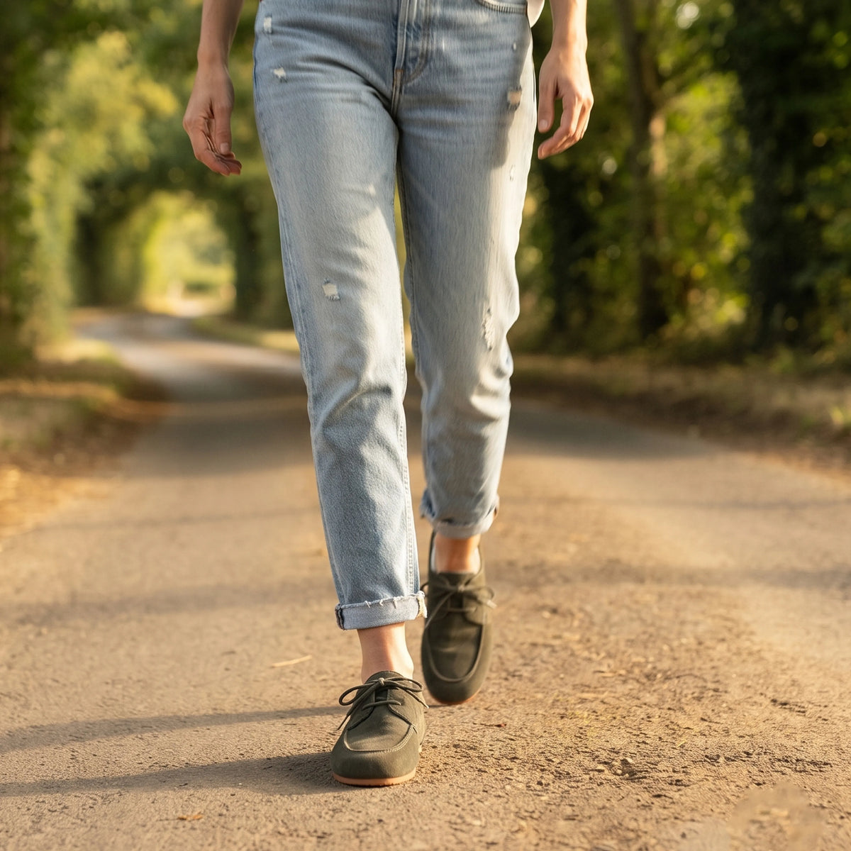 Suede Barefoot Laces Penny Loafer Shoes – Rubber Sole – Green
