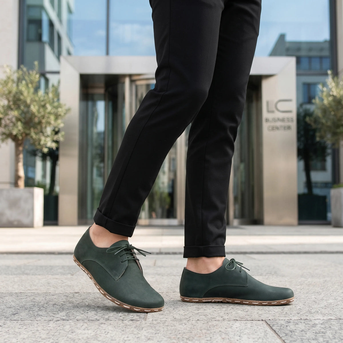 Smooth Barefoot Oxford Shoes — Leather Sole – Green