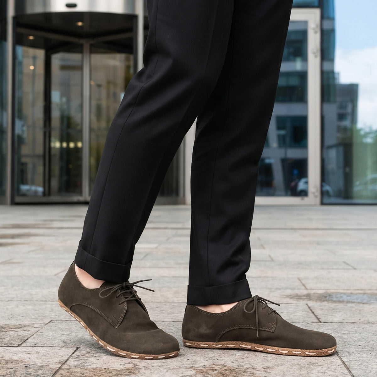 Suede Barefoot Oxford Shoes — Leather Sole – Green