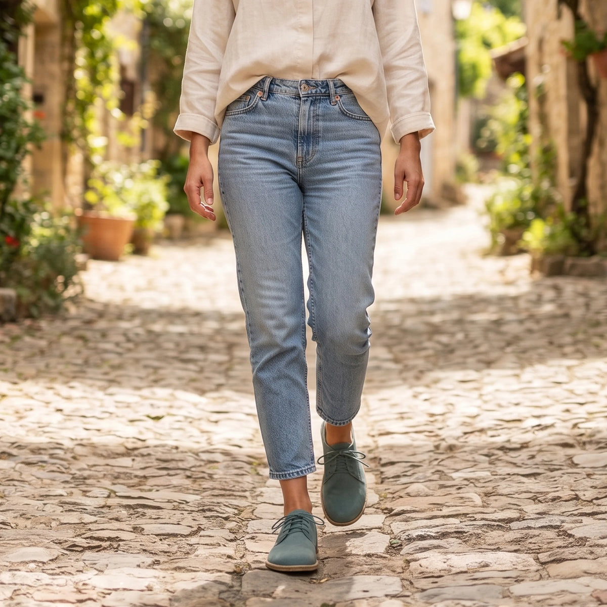Suede Barefoot Oxford Shoes – Classic Sole — Leather Sole – Sea Blue