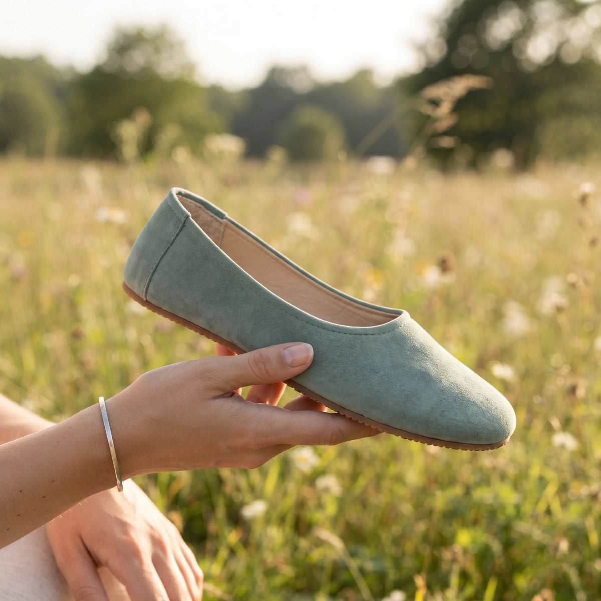 Suede Barefoot Ballet Shoes – Rubber Sole – Sea Blue