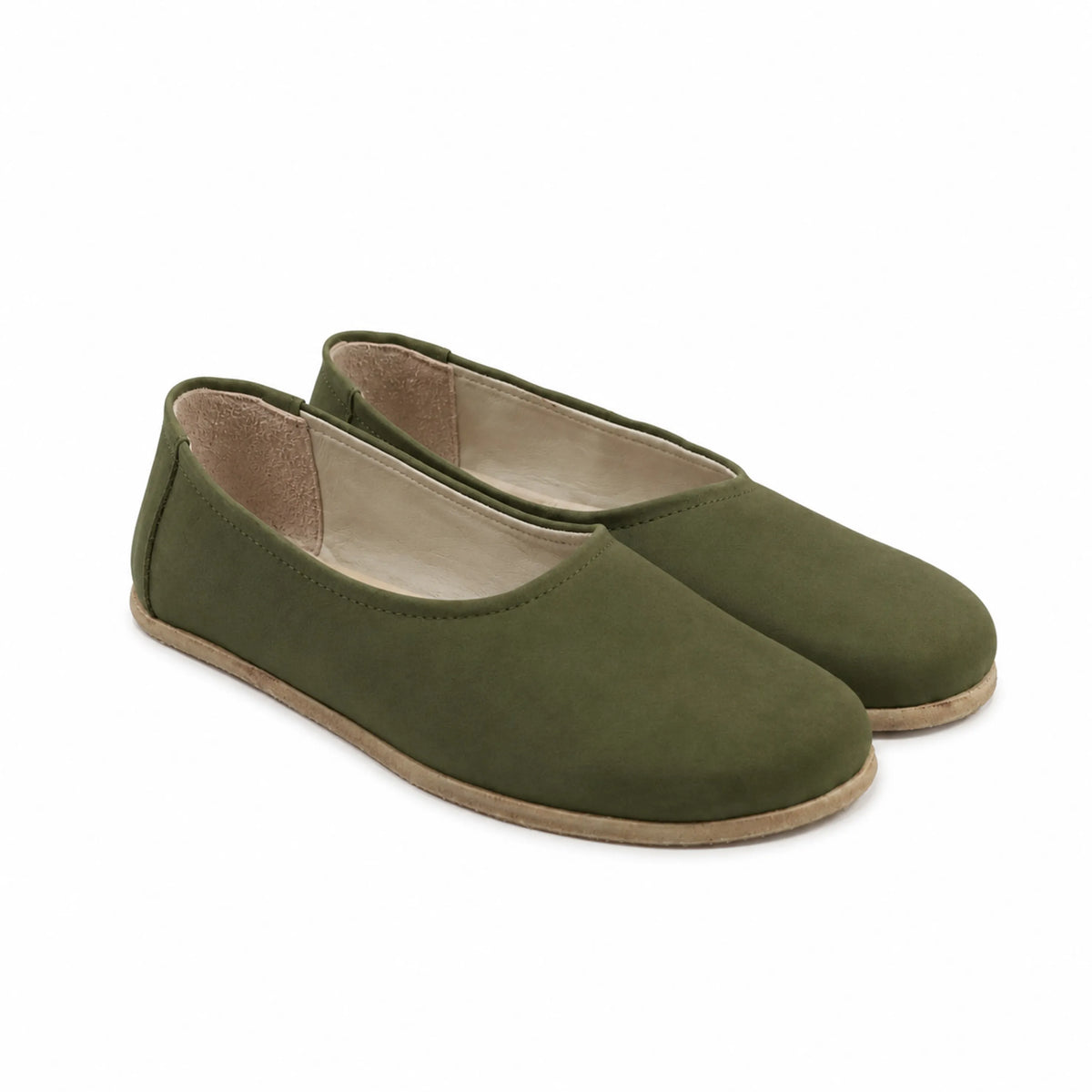 Nubuck Barefoot Ballet Shoes – Classic Sole — Leather Sole – Green