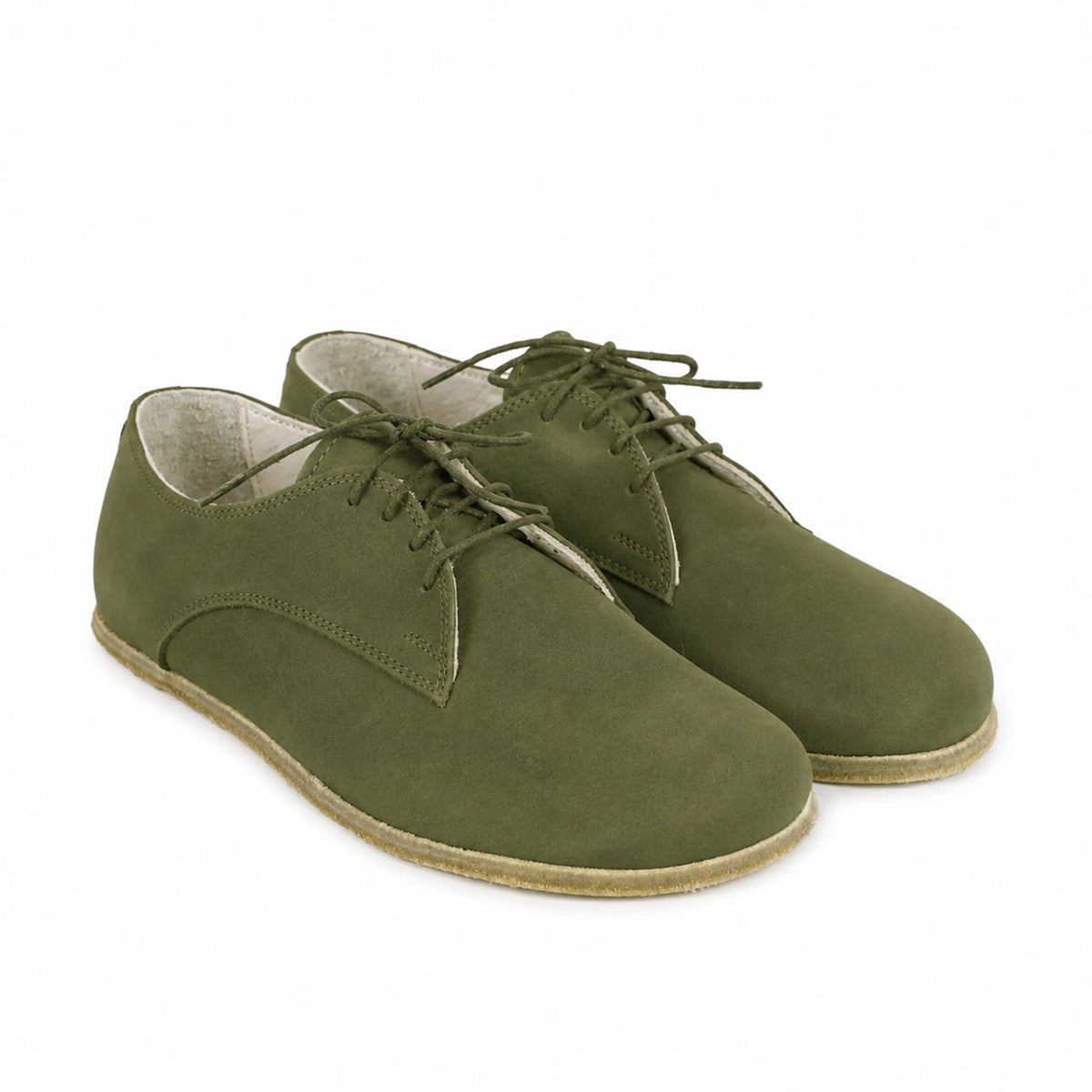 Nubuck Barefoot Oxford Shoes – Classic Sole — Leather Sole – Green