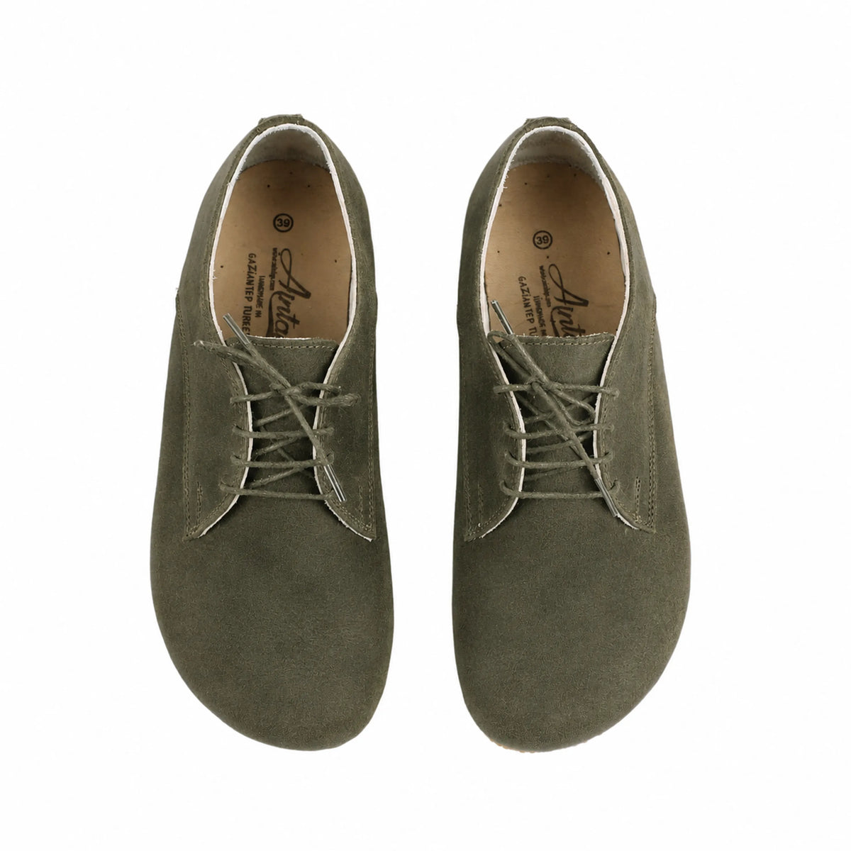 Suede Barefoot Oxford Shoes – Classic Sole — Leather Sole – Green