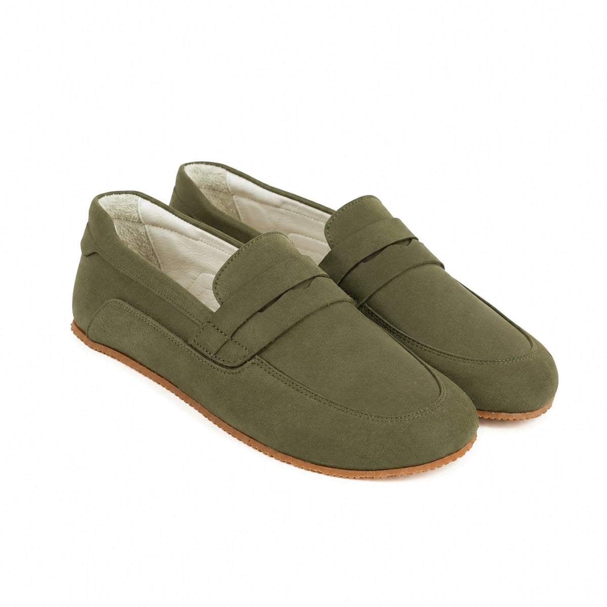 Nubuck Barefoot Penny Loafer Shoes – Rubber Sole – Green
