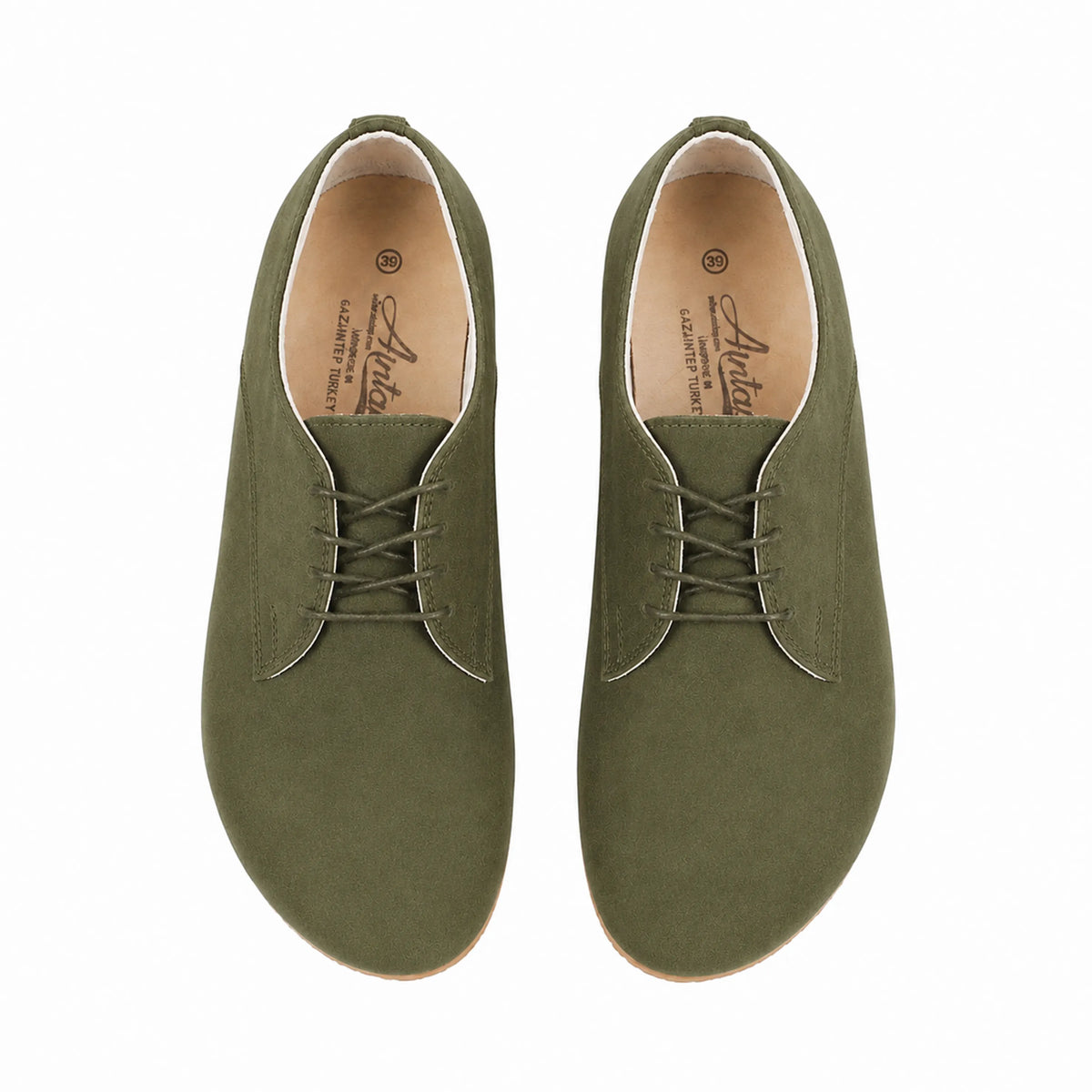 Nubuck Barefoot Oxford Shoes — Leather Sole – Green