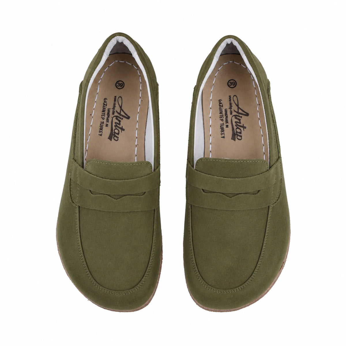 Nubuck Barefoot Penny Loafer Shoes – Classic Sole — Leather Sole – Green