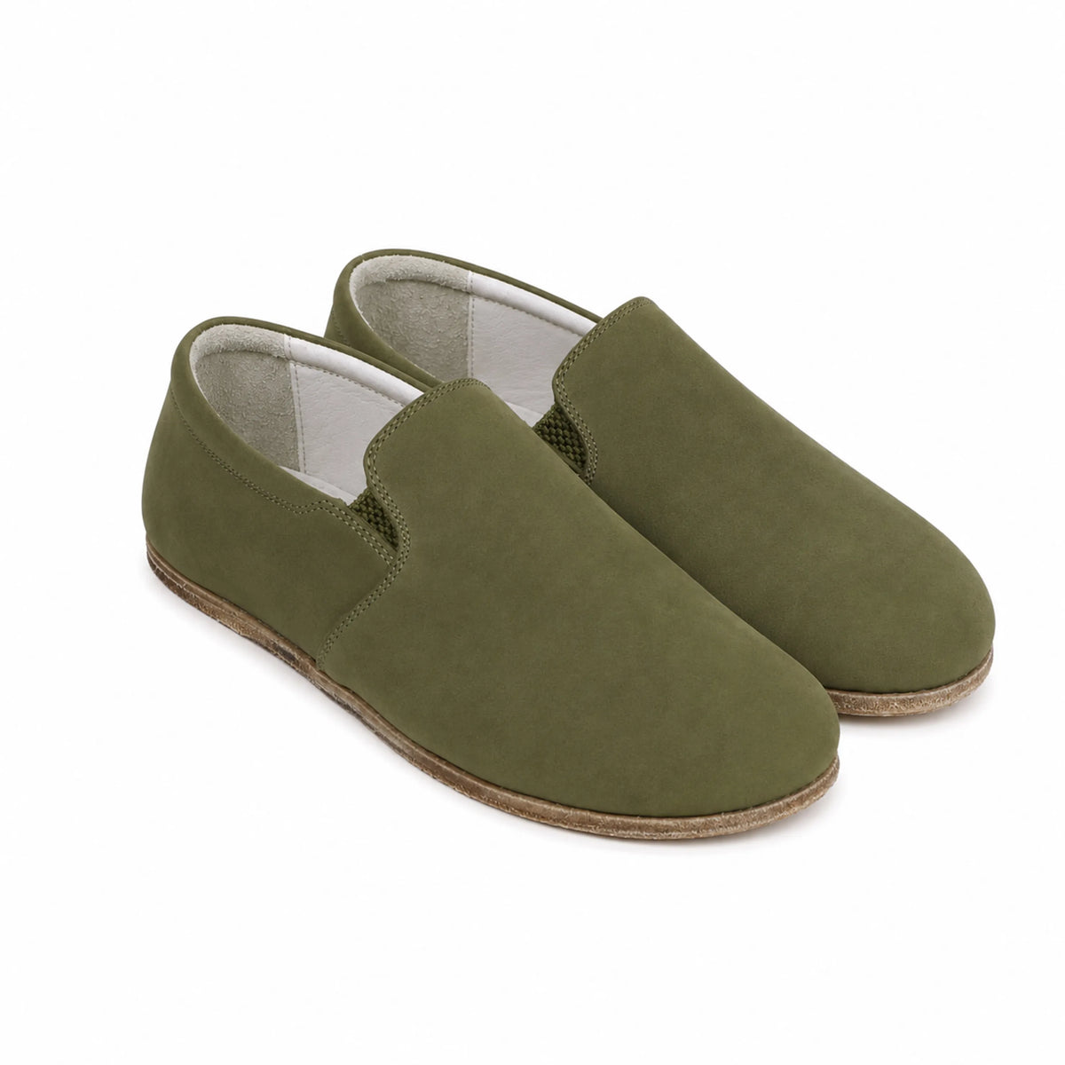 Nubuck Barefoot Slip-On Shoes – Classic Sole — Leather Sole – Green