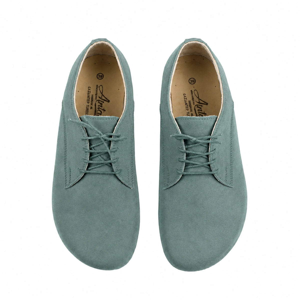 Suede Barefoot Oxford Shoes – Classic Sole — Leather Sole – Sea Blue