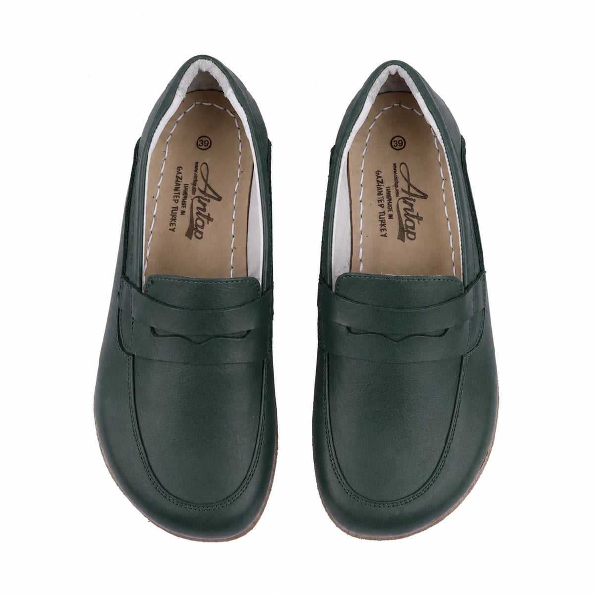 Smooth Barefoot Penny Loafer Shoes – Classic Sole — Leather Sole – Green