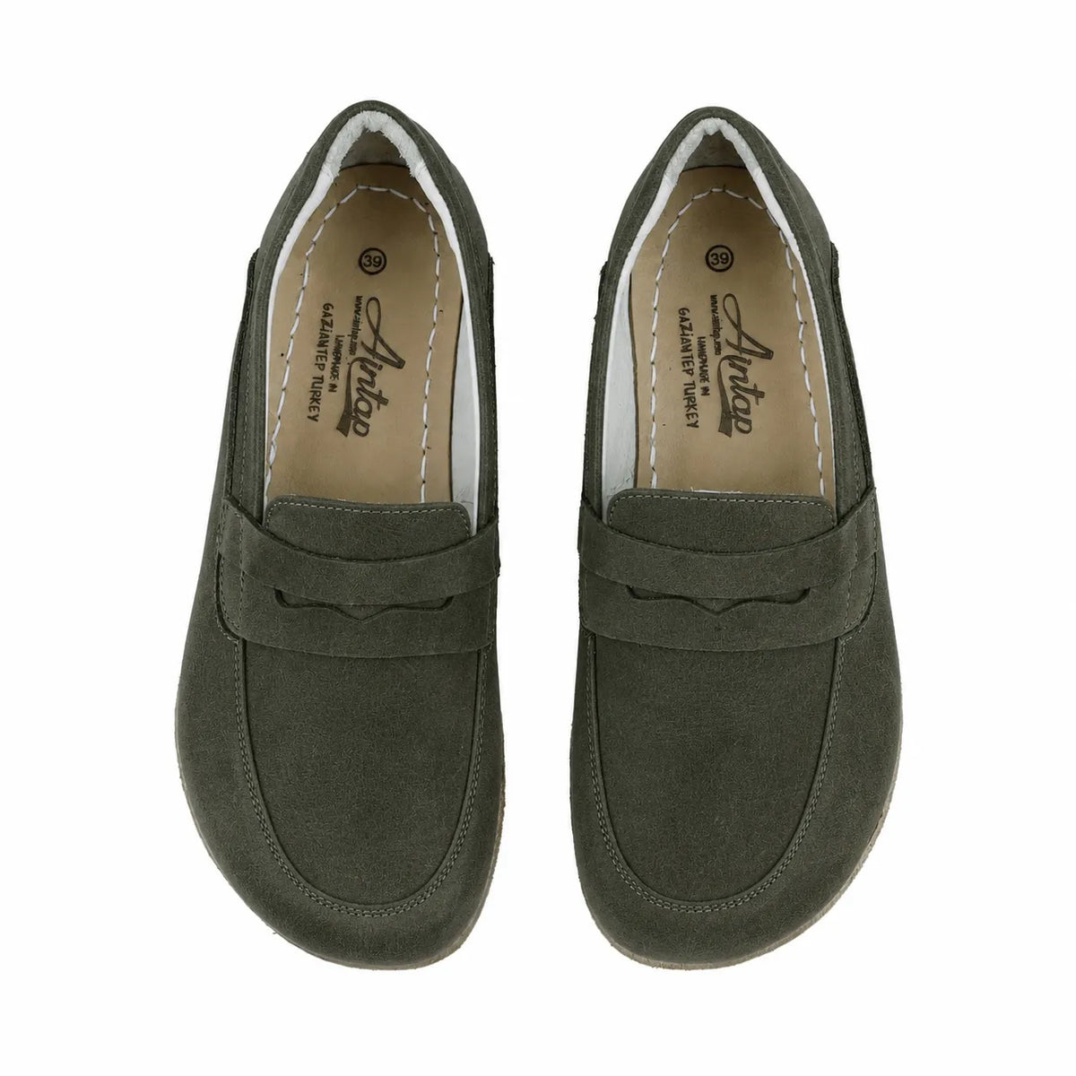 Suede Barefoot Penny Loafer Shoes – Classic Sole — Leather Sole – Green
