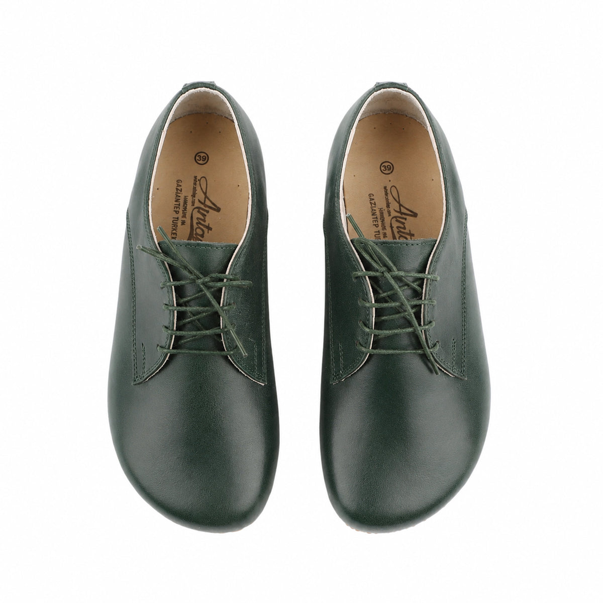 Smooth Barefoot Oxford Shoes – Classic Sole — Leather Sole – Green