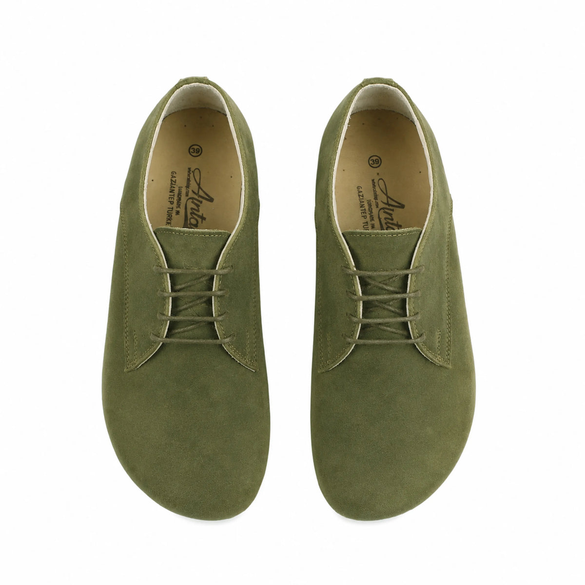 Nubuck Barefoot Oxford Shoes – Classic Sole — Leather Sole – Green