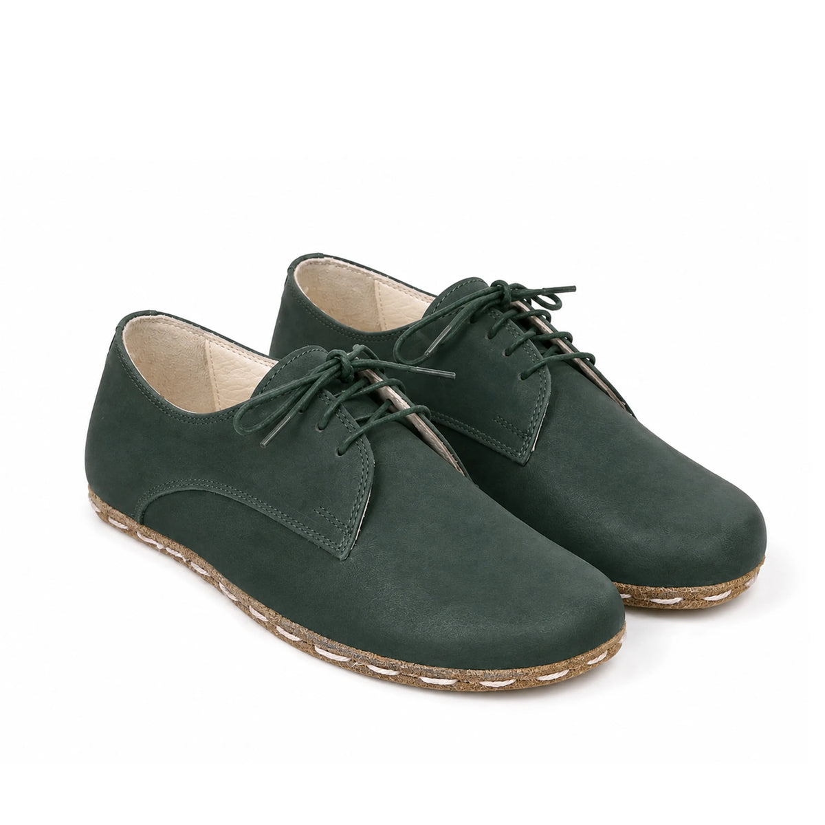 Smooth Barefoot Oxford Shoes — Leather Sole – Green