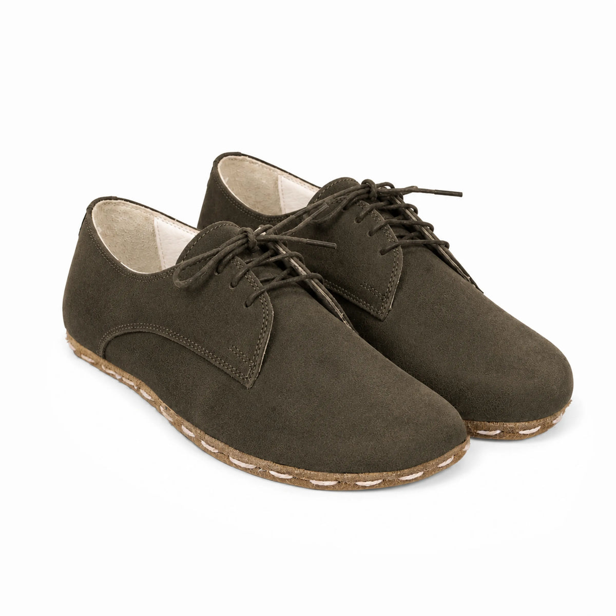 Suede Barefoot Oxford Shoes — Leather Sole – Green