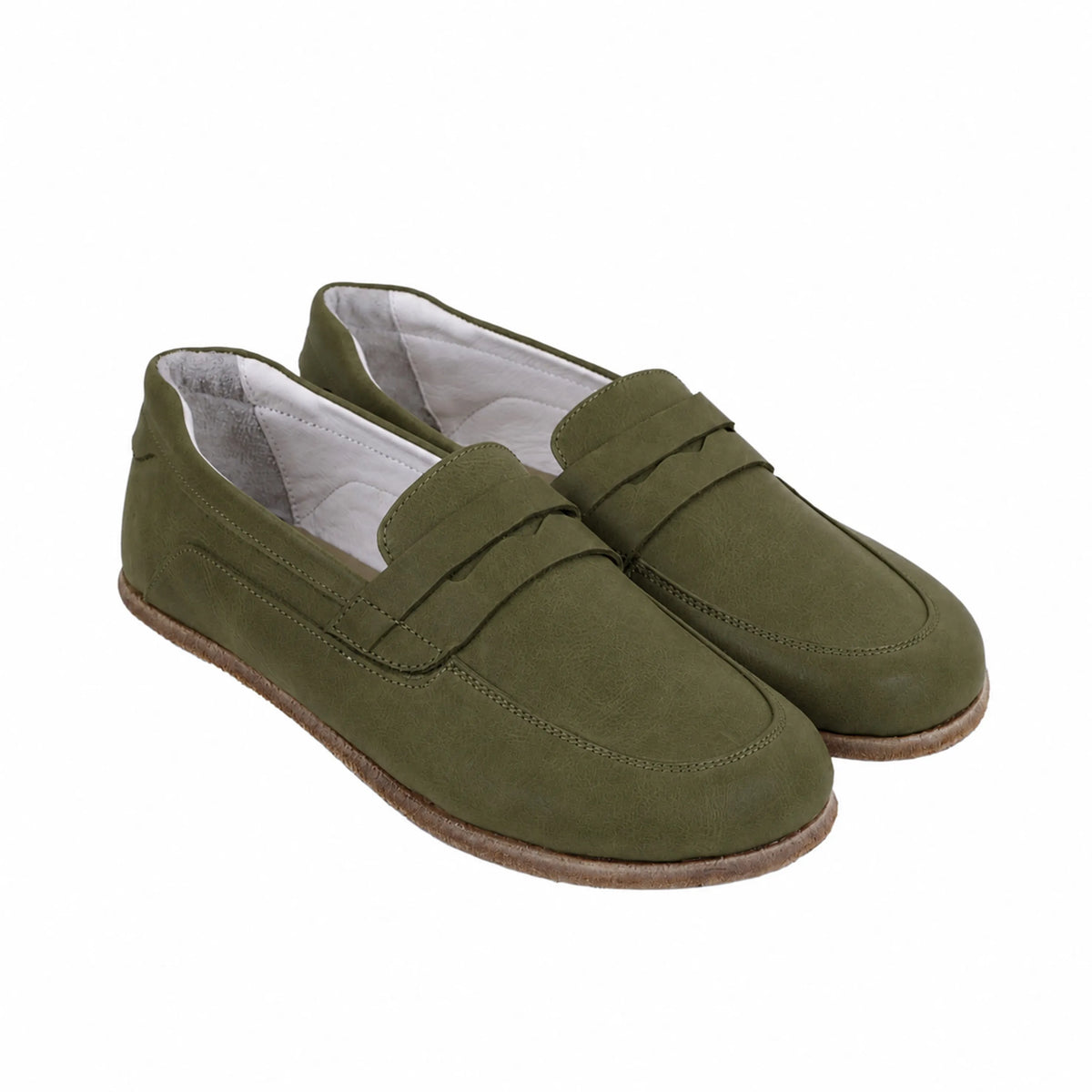 Nubuck Barefoot Penny Loafer Shoes – Classic Sole — Leather Sole – Green