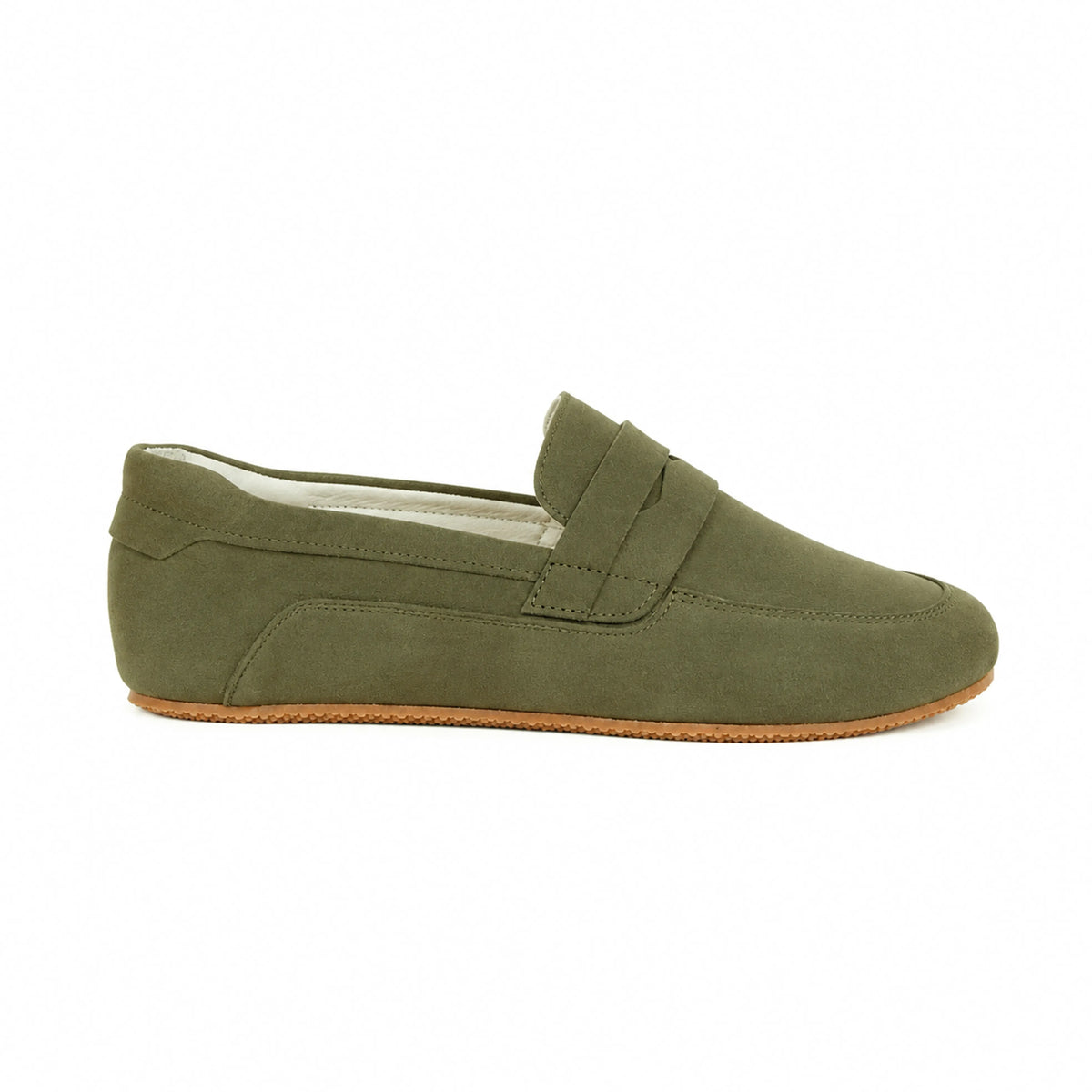 Nubuck Barefoot Penny Loafer Shoes – Rubber Sole – Green