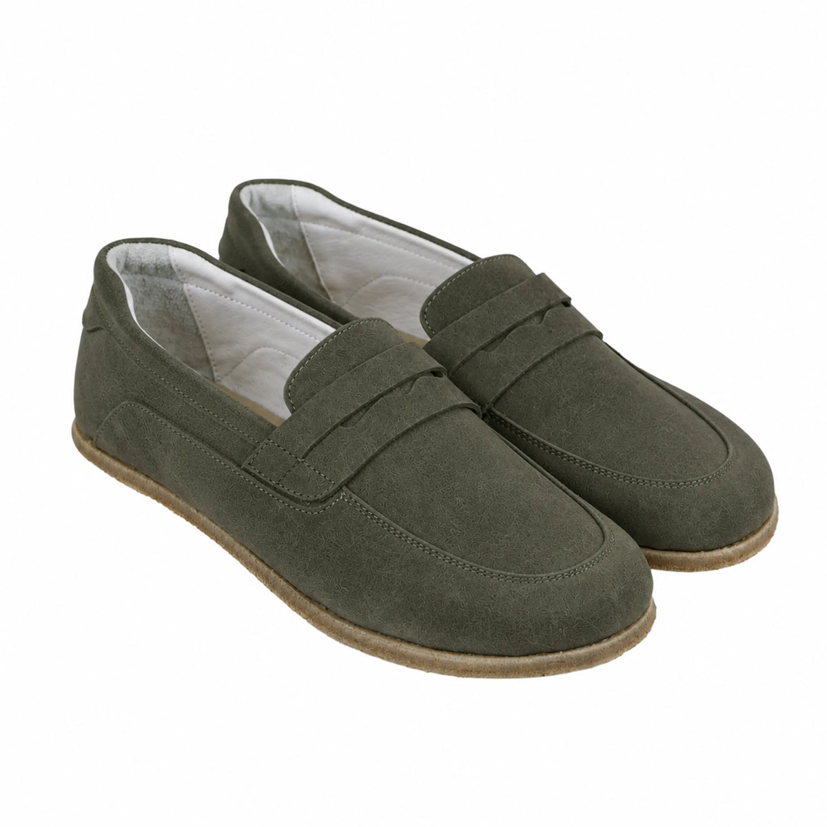 Suede Barefoot Penny Loafer Shoes – Classic Sole — Leather Sole – Green