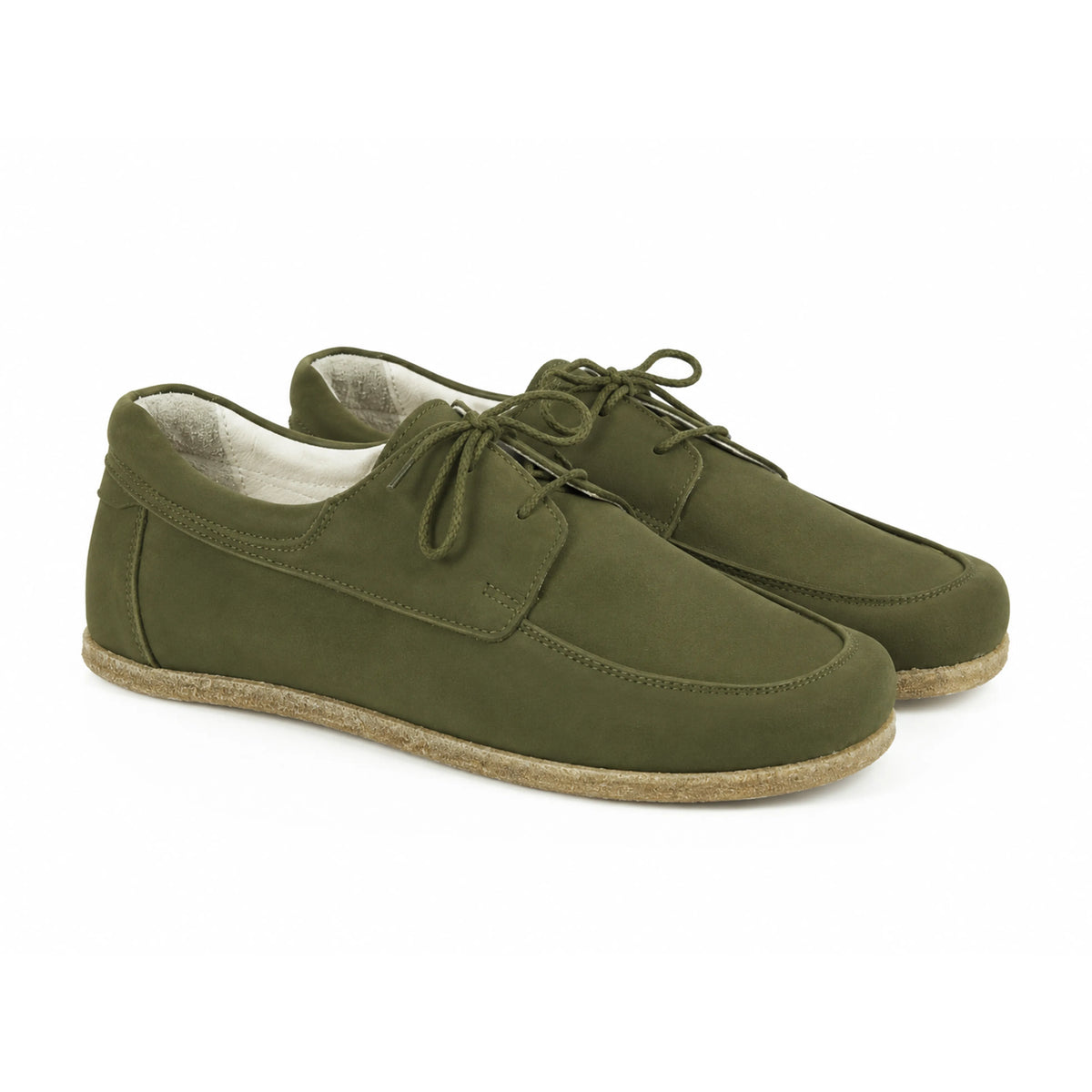 Nubuck Barefoot Laces Penny Loafer Shoes – Classic Sole — Leather Sole – Green