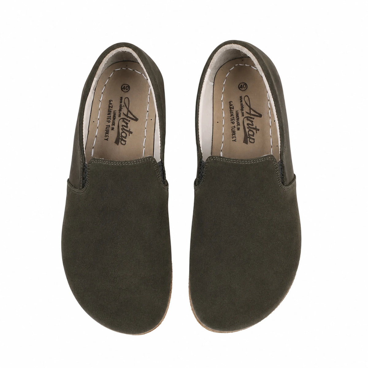 Suede Barefoot Slip-On Shoes – Classic Sole — Leather Sole – Green