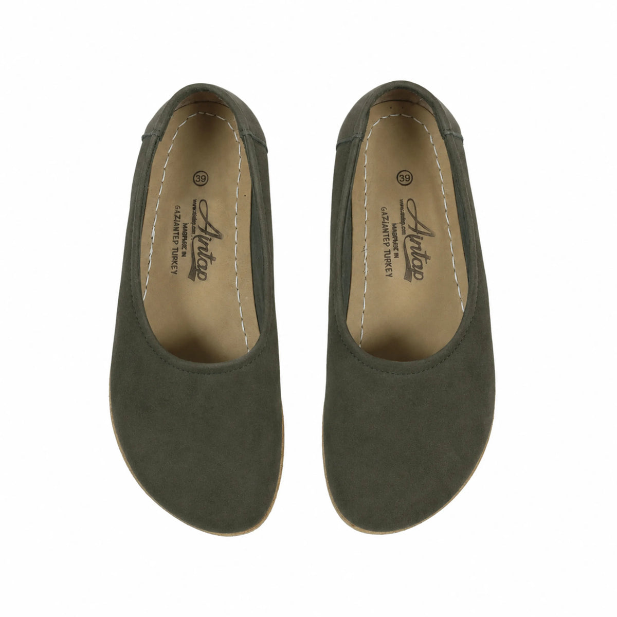 Suede Barefoot Ballet Shoes – Classic Sole — Leather Sole – Green