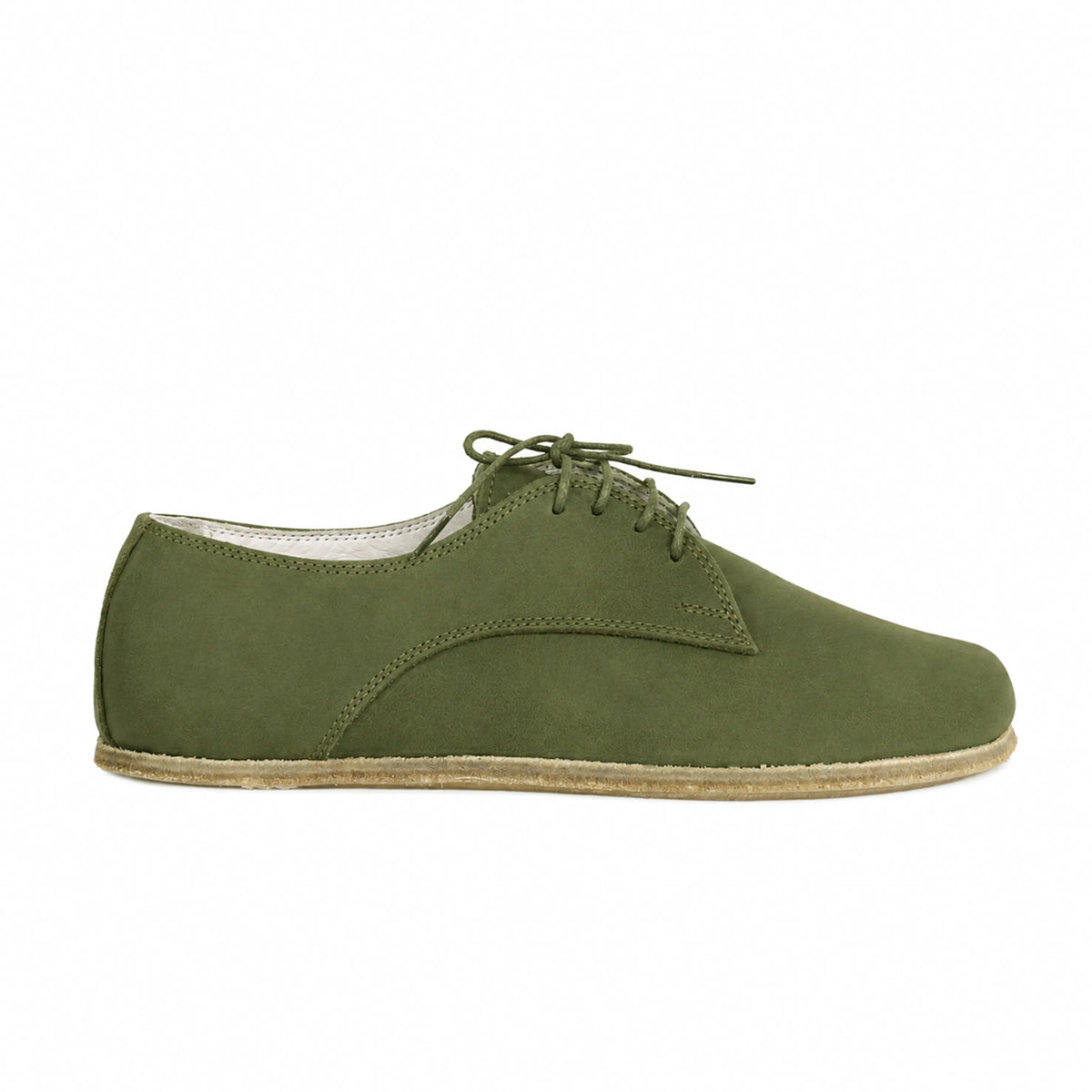 Nubuck Barefoot Oxford Shoes – Classic Sole — Leather Sole – Green