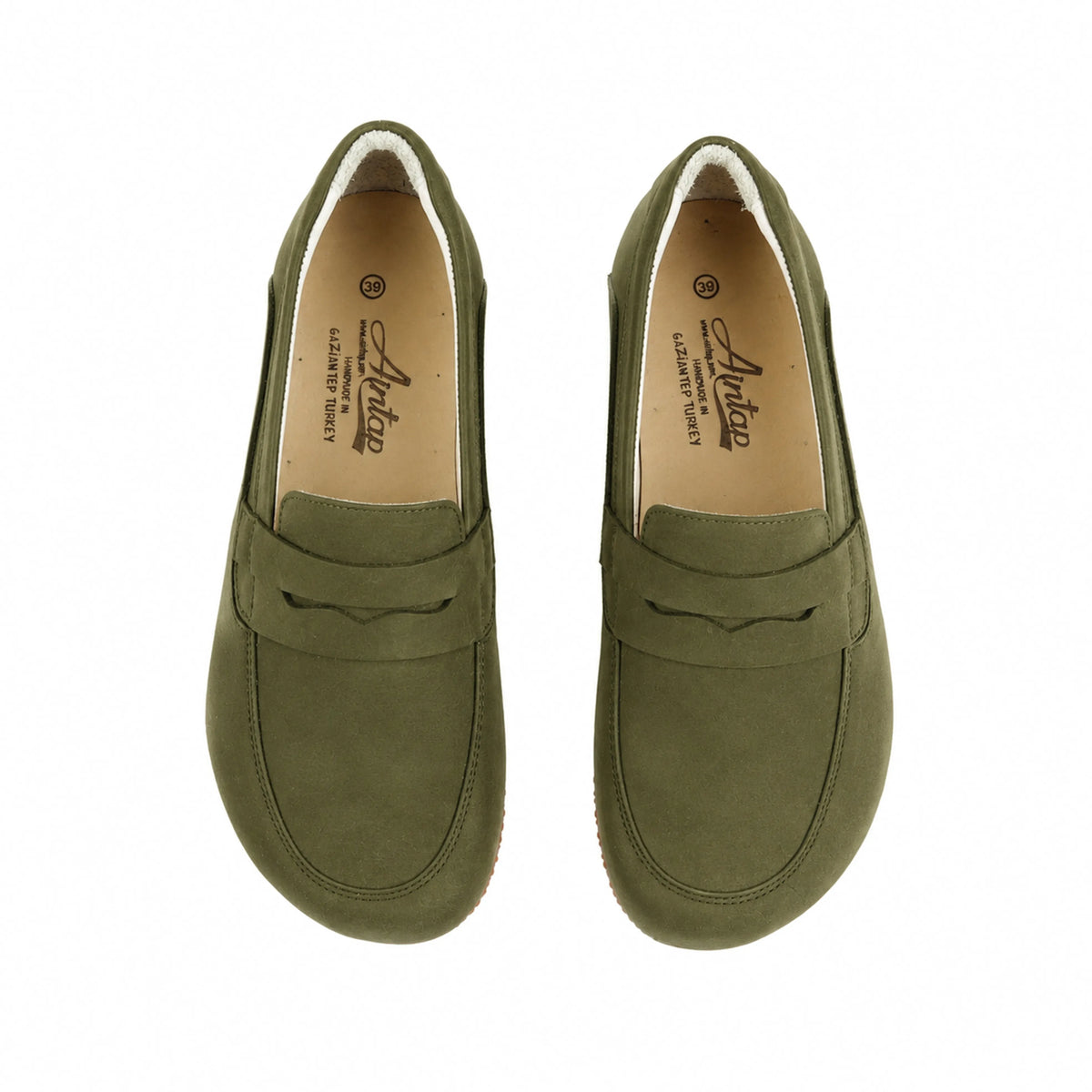 Nubuck Barefoot Penny Loafer Shoes – Rubber Sole – Green