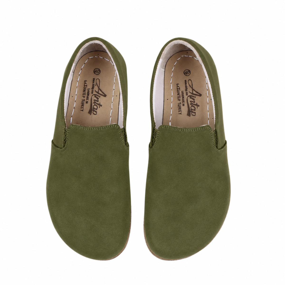 Nubuck Barefoot Slip-On Shoes – Classic Sole — Leather Sole – Green
