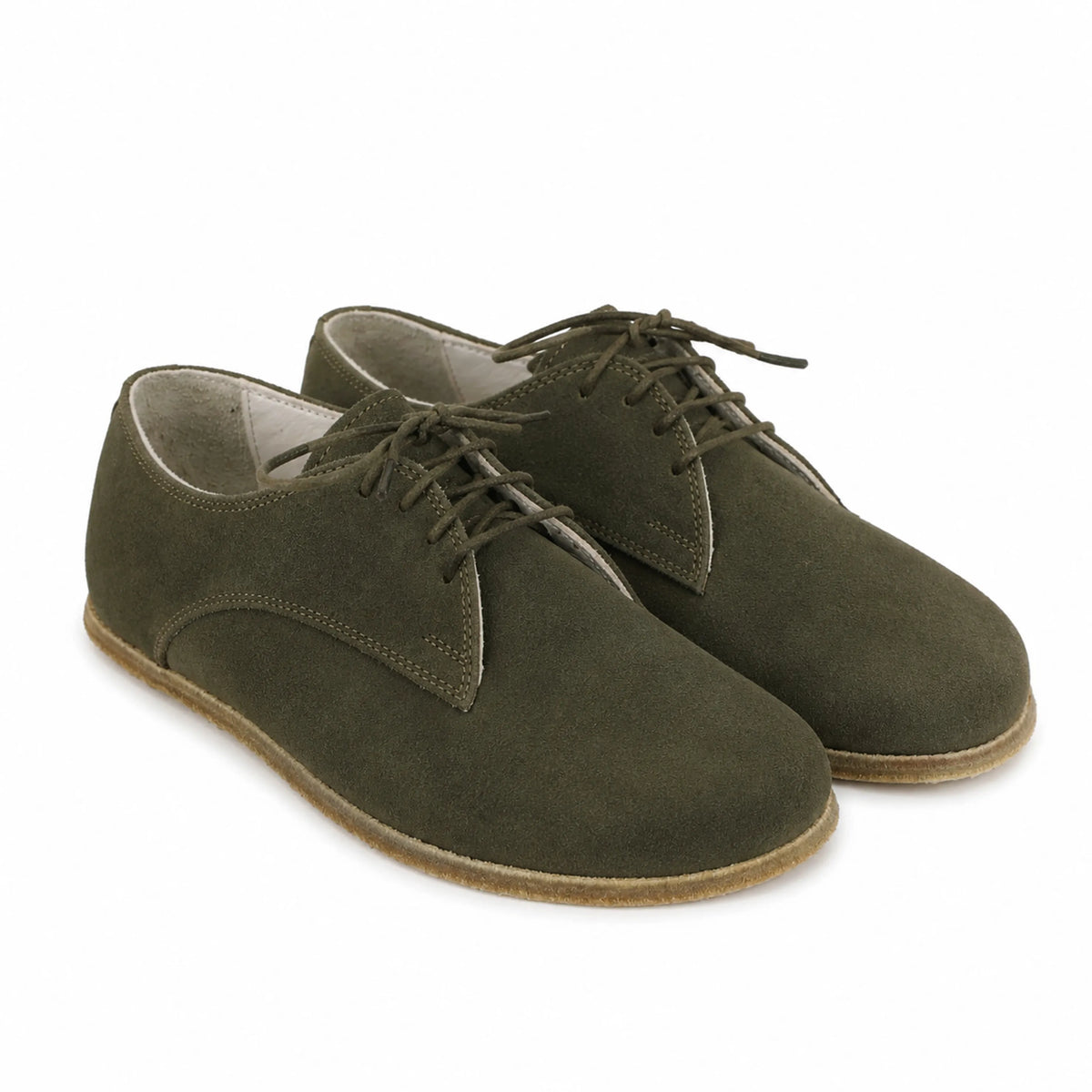 Suede Barefoot Oxford Shoes – Classic Sole — Leather Sole – Green