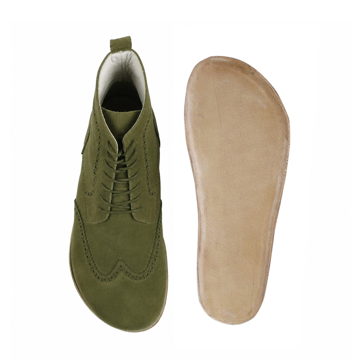 Nubuck Barefoot Moccasin Boots Shoes – Classic Sole — Leather Sole – Green