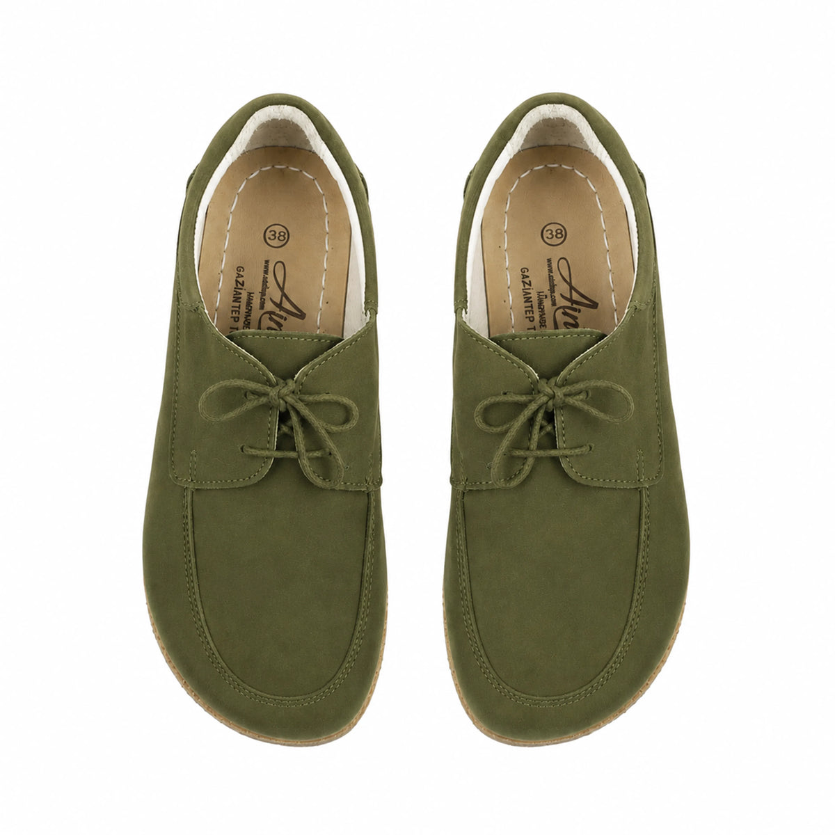 Nubuck Barefoot Laces Penny Loafer Shoes – Classic Sole — Leather Sole – Green