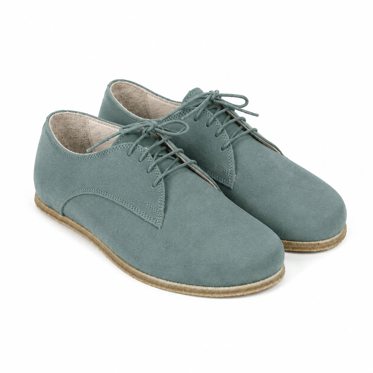 Suede Barefoot Oxford Shoes – Classic Sole — Leather Sole – Sea Blue