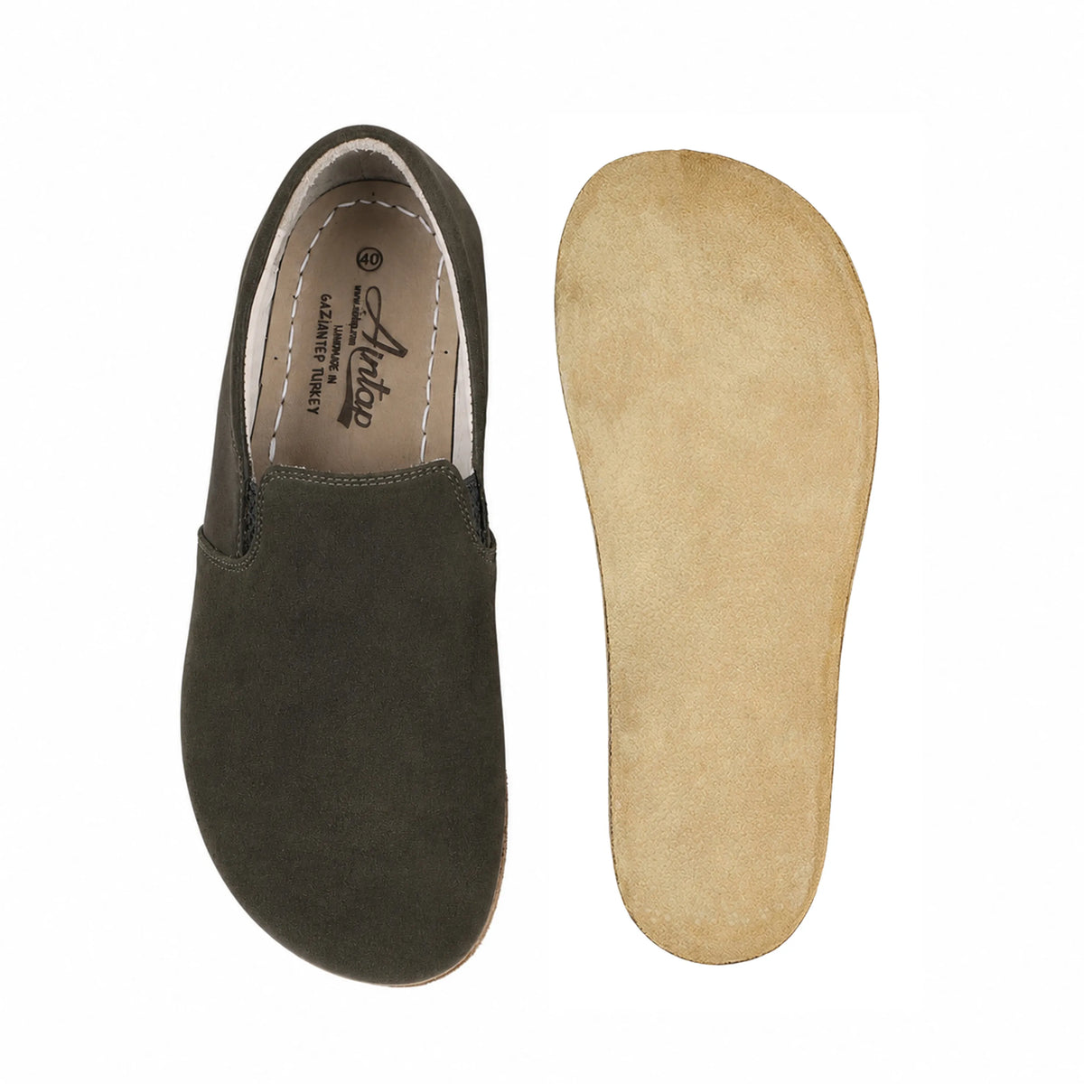 Suede Barefoot Slip-On Shoes – Classic Sole — Leather Sole – Green
