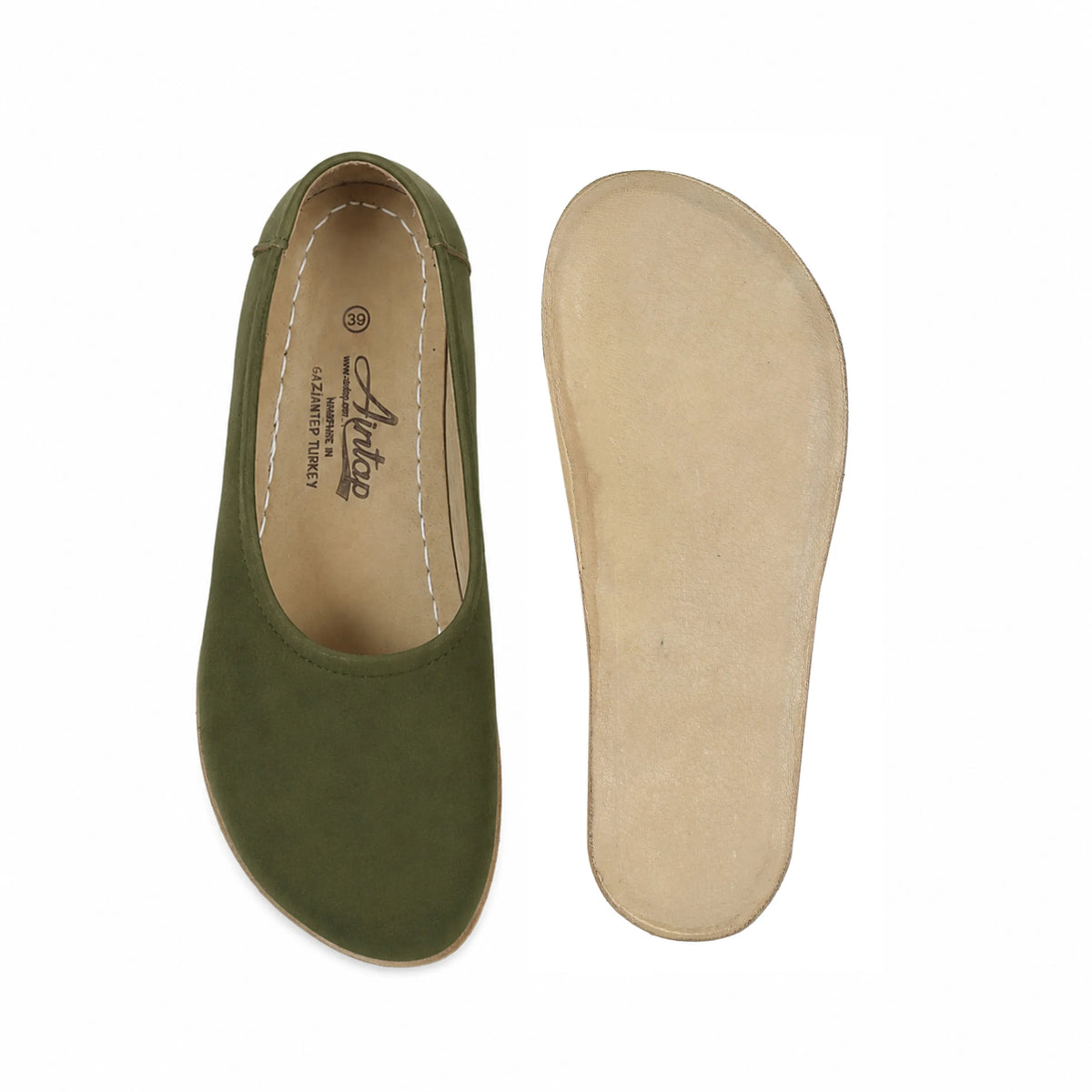 Nubuck Barefoot Ballet Shoes – Classic Sole — Leather Sole – Green