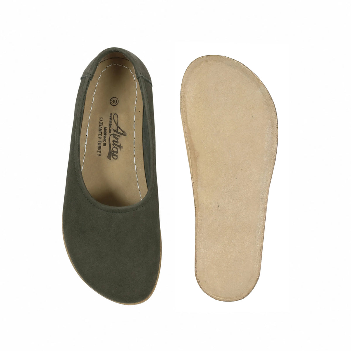 Suede Barefoot Ballet Shoes – Classic Sole — Leather Sole – Green