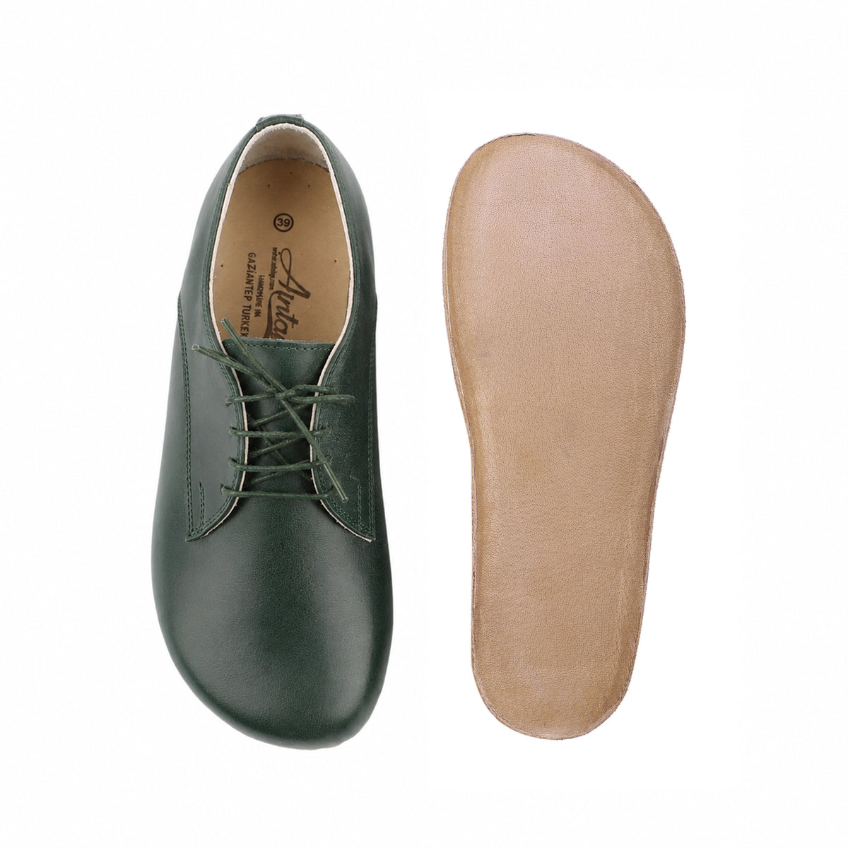 Smooth Barefoot Oxford Shoes – Classic Sole — Leather Sole – Green