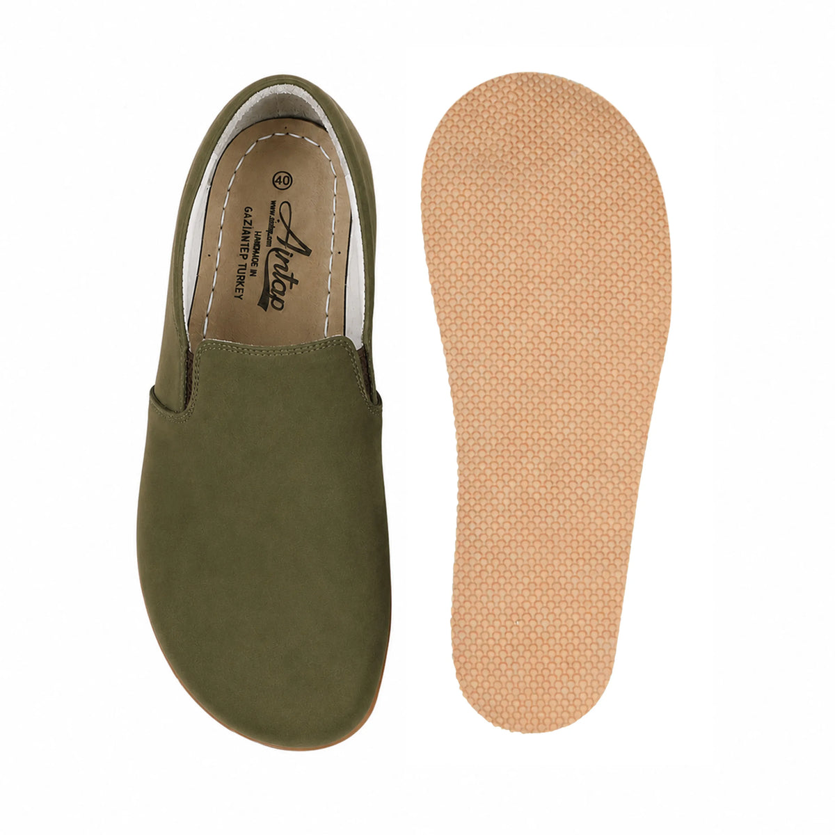 Nubuck Barefoot Slip-On Shoes – Rubber Sole – Green