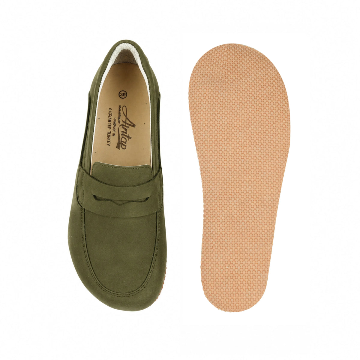 Nubuck Barefoot Penny Loafer Shoes – Rubber Sole – Green