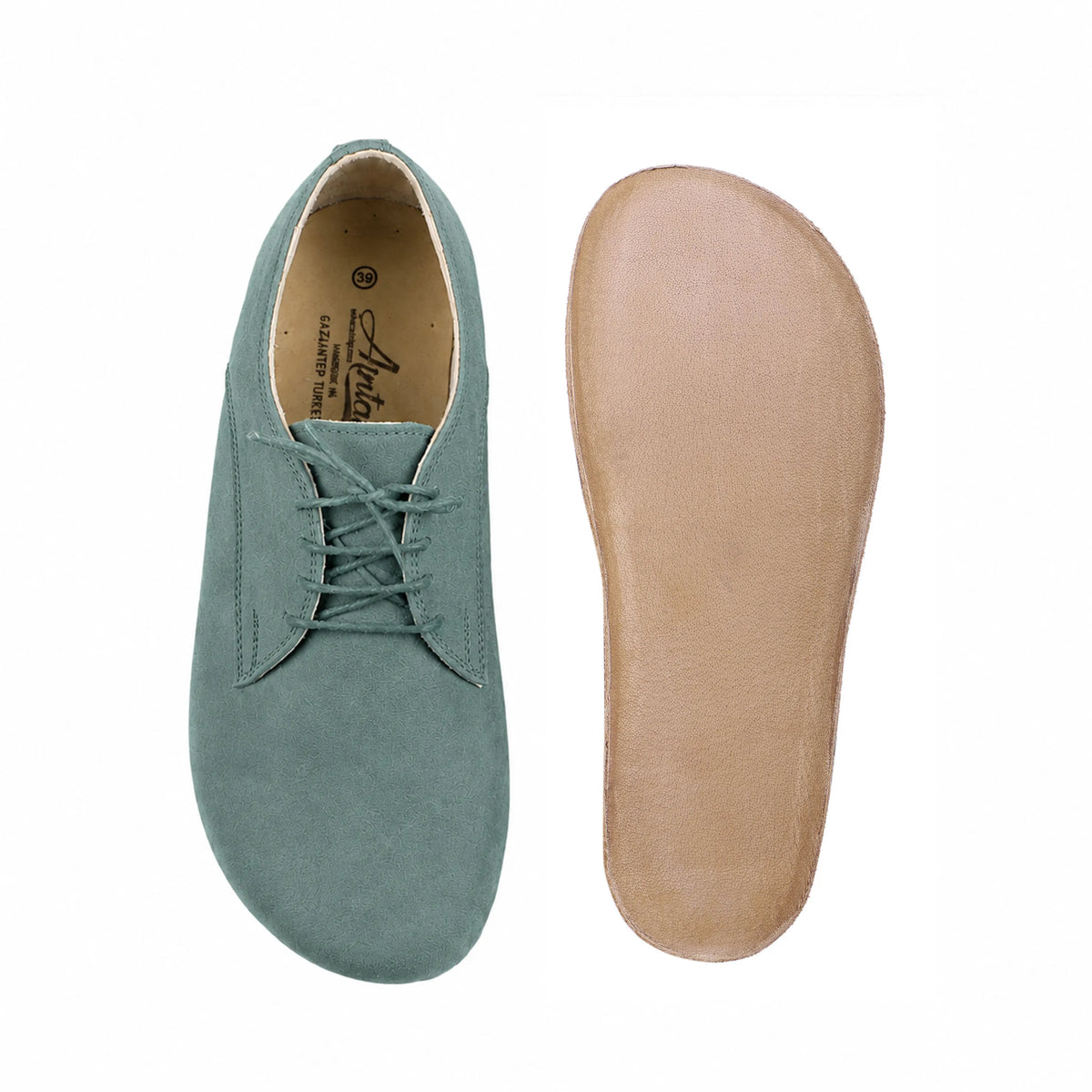 Suede Barefoot Oxford Shoes – Classic Sole — Leather Sole – Sea Blue