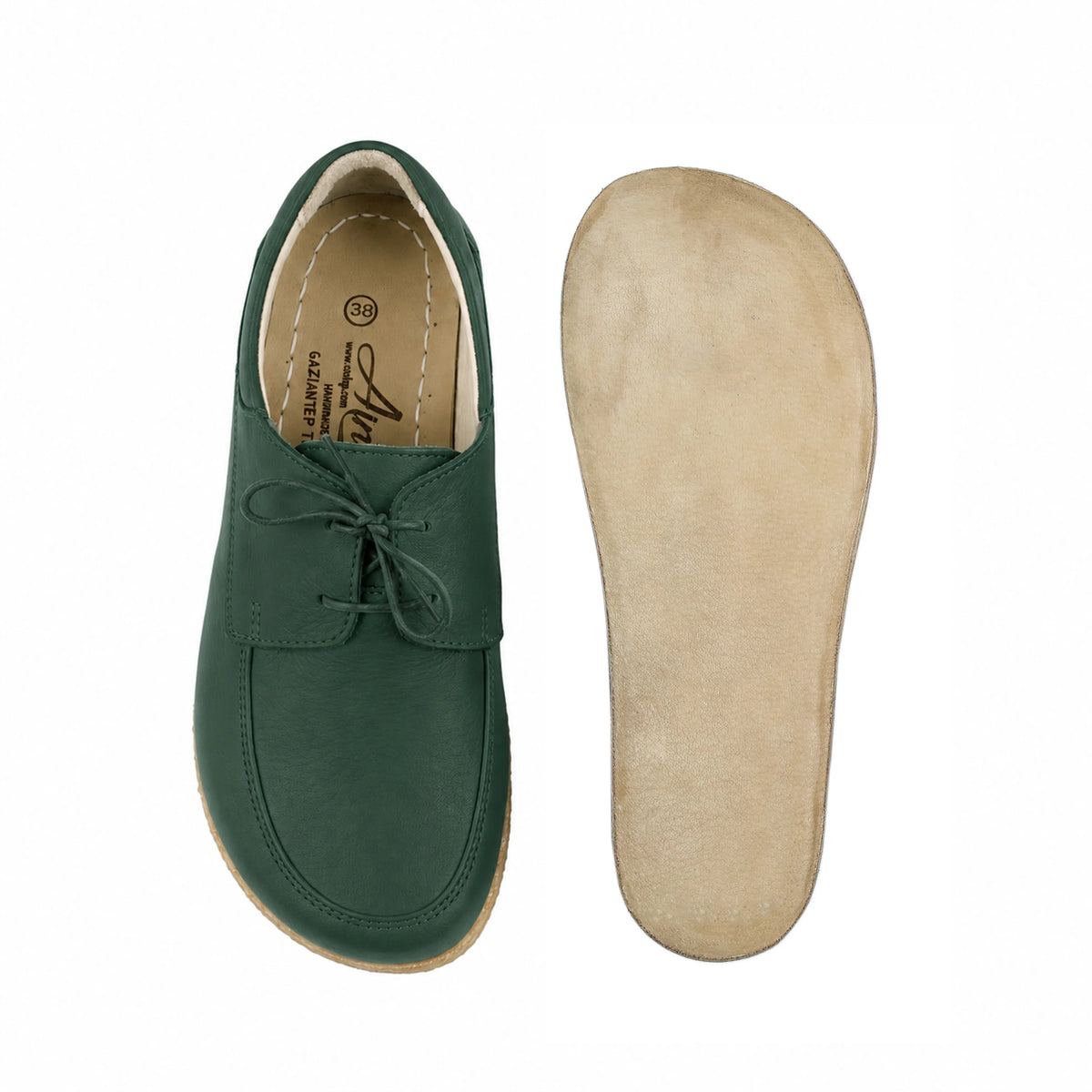 Smooth Barefoot Laces Penny Loafer Shoes – Classic Sole — Leather Sole – Green