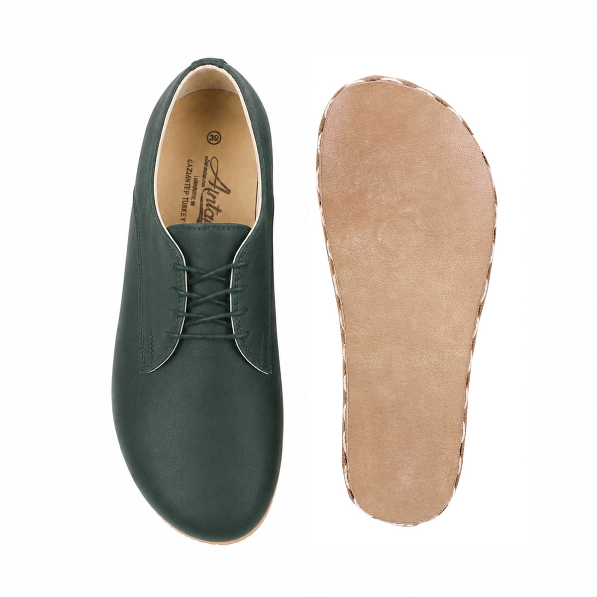 Smooth Barefoot Oxford Shoes — Leather Sole – Green